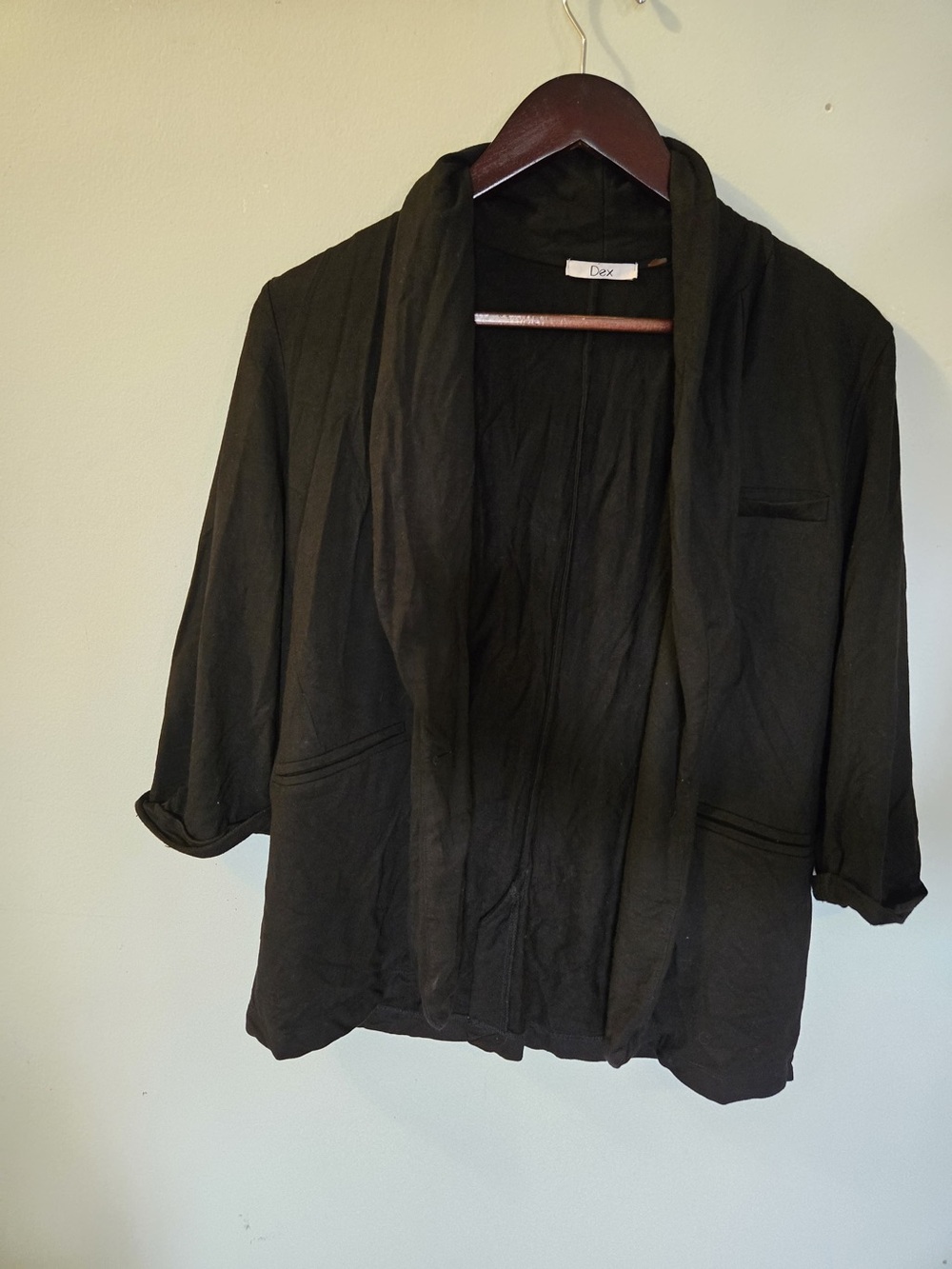 Dex Black Draped Open-Front Cardigan Blazer